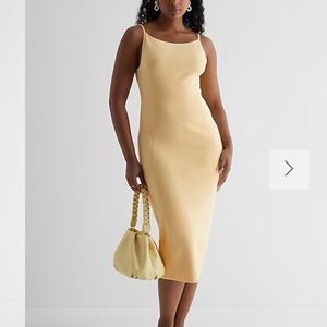 EXPRESS Ribbed High Square Neck Midi Sweater Dress.  Yellow. Size M.